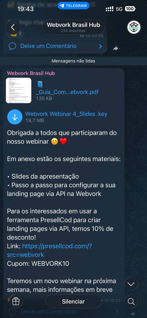Webvork recomenda o PresellCod no canal oficial para afiliados